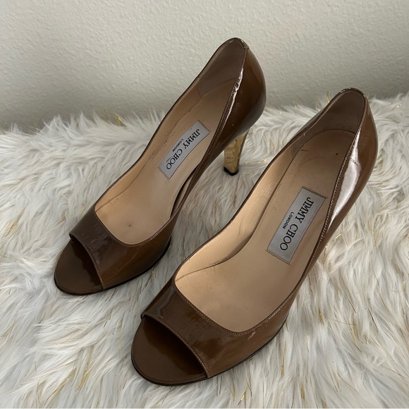 Jimmy Choo Evelyn Brown Peep Toe Heels - Picture 11 of 11